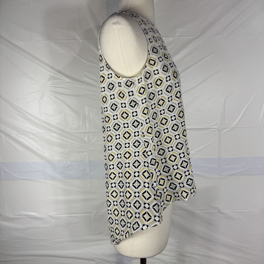 Silk Tank XS Sleeveless To Geometric White Yellow Black Artsy Resort Work Luxury - Picture 7 of 9